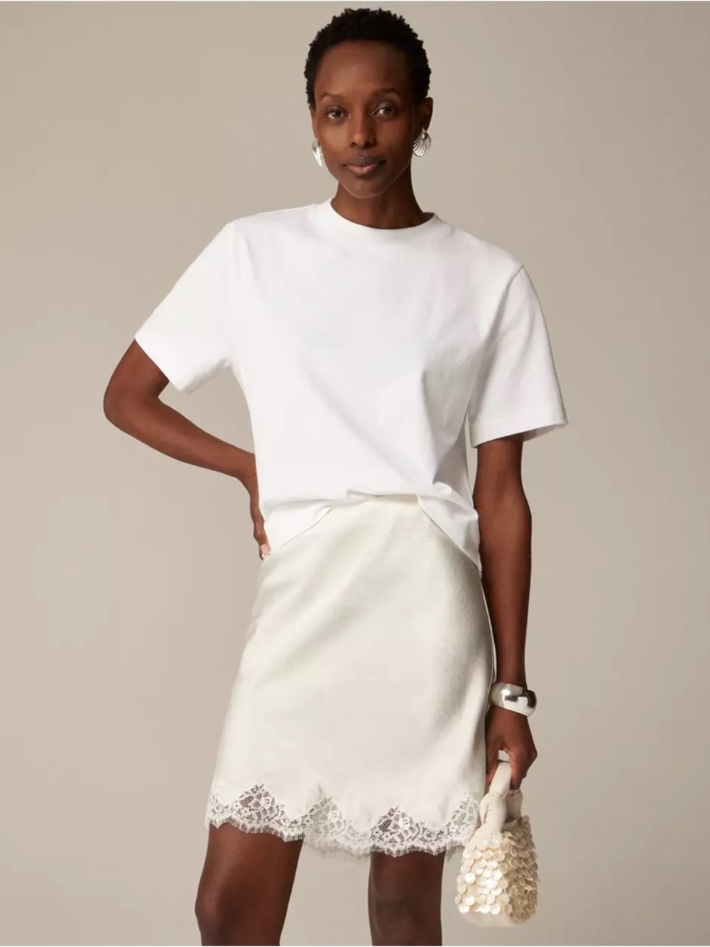 J. Crew Ivory Lace-Hem Midi Skirt